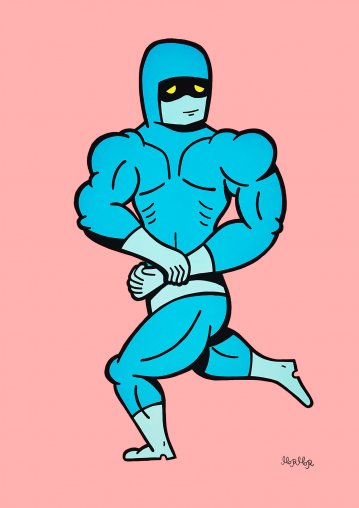 Hero #1 | Plakater-posters-kunsttryk, Giclee-tryk | Mormor | Beauton Art Gallery plakater-posters-kunsttryk, giclee-tryk, børnevenlige, illustrative, pop, kroppe, tegneserier, humor, sorte, blå, røde, blæk, papir, sjove, dansk, dekorative, design, interiør, bolig-indretning, mænd, nordisk, skandinavisk, skitse, street-art, Køb original kunst og kunstplakater. Malerier, tegninger, limited edition kunsttryk & plakater af dygtige kunstnere.