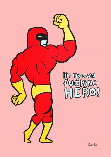 I'm My Own Hero (Pink) | Plakater-posters-kunsttryk, Giclee-tryk | Mormor | Beauton Art Gallery plakater-posters-kunsttryk, giclee-tryk, børnevenlige, illustrative, pop, kroppe, humor, blå, røde, blæk, sjove, drenge, samtidskunst, sød, dansk, dekorative, design, interiør, bolig-indretning, moderne, moderne-kunst, nordisk, skandinavisk, Køb original kunst og kunstplakater. Malerier, tegninger, limited edition kunsttryk & plakater af dygtige kunstnere.