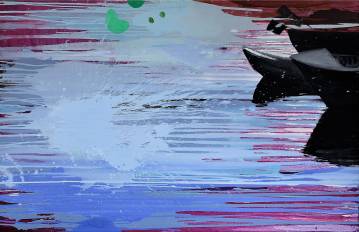 Boats And Splashes | Malerier | Agnieszka Zawisza | Beauton Art Gallery malerier, abstrakte, farverige, landskab, botanik, natur, havet, sejlads, transportmidler, sorte, blå, lillae,  bomuldslærred, olie, både, sceneri, skibe, fartøjer, levende, vand, Køb original kunst af den højeste kvalitet. Malerier, tegninger, limited edition kunsttryk & plakater af dygtige kunstnere.