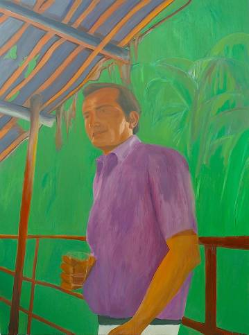 Chicha and purple shirt (Piura) | Malerier | Rafael Guerrero | Beauton Art Gallery malerier, farverige, figurative, portræt, kroppe, botanik, natur, mennesker, grønne, orange, lillae,  bomuldslærred, olie, ansigter, mænd, levende, Køb original kunst af den højeste kvalitet. Malerier, tegninger, limited edition kunsttryk & plakater af dygtige kunstnere.