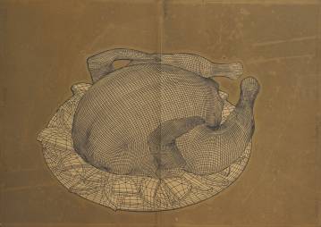 Chicken - 140 x 100 cm. Limited edition linoleumstryk af Marta Banaszak CHICKEN linocut_Marta Banaszak