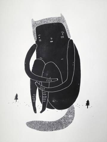 Big and Lonely | Kunsttryk, Silketryk | My Buemann | Beauton Art Gallery kunsttryk, silketryk, dyr, børnevenlige, grafiske, illustrative, pop, tegneserier, humor, stemninger, vilde-dyr, sorte, hvide, blæk, papir, københavn, dansk, design, interiør, bolig-indretning, kærlighed, nordisk, romantiske, skandinavisk, street-art, vilde-dyr, Køb original kunst og kunstplakater. Malerier, tegninger, limited edition kunsttryk & plakater af dygtige kunstnere.