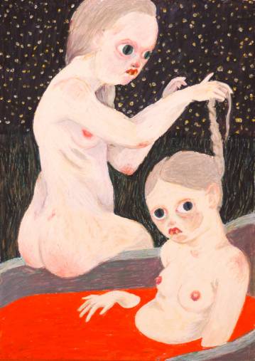 Toilette nocturne | Tegninger | Marthe Jung | Beauton Art Gallery tegninger, farverige, ekspressionistiske, illustrative, portræt, kroppe, stemninger, natur, seksualitet, beige, sorte, brune, røde, papir, olie, samtidskunst, mørke, erotiske, kvindelig, feminist, have, piger, interiør, bolig-indretning, moderne, moderne-kunst, nat, skandinavisk, teenage, kvinder, Køb original kunst og kunstplakater. Malerier, tegninger, limited edition kunsttryk & plakater af dygtige kunstnere.