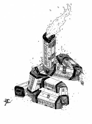 Death Train - 29,7 x 42 cm., A3. En original illustration af Rune Alexandersen.  Tegningen er udført på tykt syrefrit arkiverbart papir. Tegningen kommer ikke indrammet.