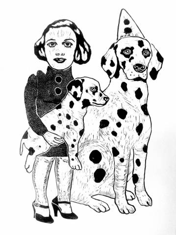Girls with dogs | Kunsttryk, Linoleumstryk, Engraveringer | Monika Petersen | Beauton Art Gallery kunsttryk, linoleumstryk, engraveringer, dyr, børnevenlige, figurative, grafiske, portræt, kroppe, tegneserier, humor, kæledyr, sorte, hvide, akryl, blæk, papir, sjove, københavn, sød, dansk, dekorative, design, hunde, kvindelig, interiør, bolig-indretning, nordisk, skandinavisk, kvinder, Køb original kunst og kunstplakater. Malerier, tegninger, limited edition kunsttryk & plakater af dygtige kunstnere.