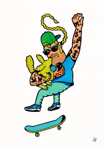 Skaterboy  | Plakater-posters-kunsttryk, Giclee-tryk | Mormor | "Skaterboy"
Signeret gicleé kunstplakat af Mormor
High-grade pigmenteret blæk på 270 gr./m2 syrefrit Fabriano kunstpapir.
Passer til en standard 50x70 ramme. Ramme er ikke inkluderet. | Beauton Art Gallery plakater-posters-kunsttryk, giclee-tryk, børnevenlige, figurative, pop, portræt, kroppe, tegneserier, børn, humor, mennesker, sport, blå, turkise, hvide, blæk, papir, sjove, samtidskunst, københavn, dansk, dekorative, design, interiør, bolig-indretning, moderne, moderne-kunst, nordisk, skandinavisk, Køb original kunst og kunstplakater. Malerier, tegninger, limited edition kunsttryk & plakater af dygtige kunstnere.