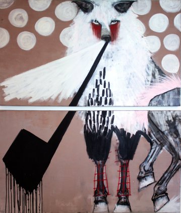 malerier, ekspressionistiske, figurative, dyreliv, humor, stemninger, vilde-dyr, beige, sorte, brune, pink, hvide, akryl,  bomuldslærred, smukke, samtidskunst, dekorative, design, interiør, bolig-indretning, moderne, moderne-kunst, Køb original kunst og kunstplakater. Malerier, tegninger, limited edition kunsttryk & plakater af dygtige kunstnere.