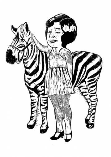 Zebra girl | Linoleumstryk | Monika Petersen | Beauton Art Gallery linoleumstryk, dyr, børnevenlige, illustrative, pop, kroppe, børn, humor, vilde-dyr, sorte, hvide, akryl, sort-hvide, dansk, design, piger, interiør, bolig-indretning, moderne, moderne-kunst, nordisk, plakater, tryk, skandinavisk, vilde-dyr, Køb original kunst og kunstplakater. Malerier, tegninger, limited edition kunsttryk & plakater af dygtige kunstnere.