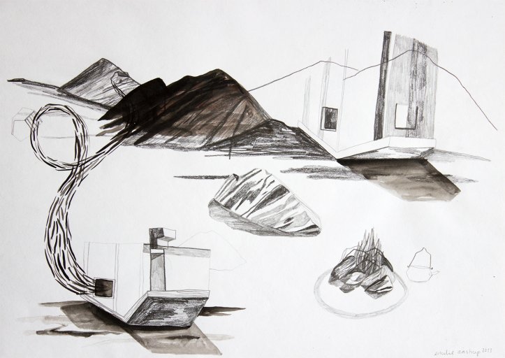 Untitled XXXII | Drawings | Emilie Aastrup | Beauton Art Gallery drawings, geometric, landscape, architecture, nature, patterns, black, grey, white, artliner, charcoal, pencils, buildings, scenery, Buy original high quality art. Paintings, drawings, limited edition prints & posters by talented artists.