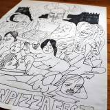 Nøgen Pizza Fest | Tegninger | Halfdan Pisket | Beauton Art Gallery tegninger, illustrative, monokrome, surrealistiske, kroppe, tegneserier, seksualitet, sorte, hvide, papir, tusch, sort-hvide, mad, mænd, seksuel, kvinder, Køb original kunst og kunstplakater. Malerier, tegninger, limited edition kunsttryk & plakater af dygtige kunstnere.