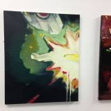 Airplane I – 37x45 cm. Et maleri af Marck Fink maleri akryl lærred origami papirsflyver grøn eksplosion ekspressivt drama airplane marck fink