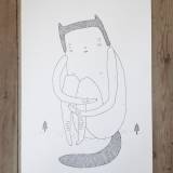 BIG AND LONELY  | Tegninger | My Buemann | Beauton Art Gallery tegninger, dyr, grafiske, pop, stemninger, sorte, hvide, artliner, kærlighed, romantiske, street-art, Køb original kunst af den højeste kvalitet. Malerier, tegninger, limited edition kunsttryk & plakater af dygtige kunstnere.