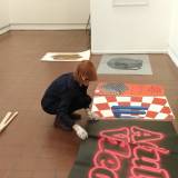 Adult video pink - 140 x 100 cm. Limited edition linoleumstryk af Marta Banaszak ADULT VIDEO linocut_detail