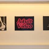 Adult video pink - 140 x 100 cm. Limited edition linoleumstryk af Marta Banaszak ADULT VIDEO linocut_detail