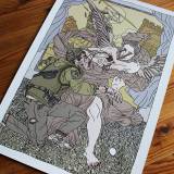 Dåb | Kunsttryk, Gliceé | Halfdan Pisket | Beauton Art Gallery kunsttryk, gliceé, figurative, illustrative, portræt, surrealistiske, kroppe, tegneserier, religion, grønne, grå, gule, blæk, papir, samtidskunst, dansk, dekorative, design, interiør, bolig-indretning, mænd, moderne, moderne-kunst, nordisk, plakater, tryk, skandinavisk, skitse, Køb original kunst og kunstplakater. Malerier, tegninger, limited edition kunsttryk & plakater af dygtige kunstnere.