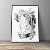 Botticelli II (Primavera) | Plakater-posters-kunsttryk, Giclee-tryk | Louise Bech Pedersen | Beauton Art Gallery plakater-posters-kunsttryk, giclee-tryk, æstetiske, figurative, monokrome, kroppe, botanik, seksualitet, sorte, hvide, blæk, papir, smukke, sort-hvide, samtidskunst, dansk, dekorative, kvindelig, blomster, interiør, bolig-indretning, moderne, moderne-kunst, nordisk, nøgen, planter, flotte, skandinavisk, Køb original kunst og kunstplakater. Malerier, tegninger, limited edition kunsttryk & plakater af dygtige kunstnere.