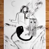 Uden Titel XXIII | Tegninger | Emilie Aastrup | Beauton Art Gallery tegninger, æstetiske, figurative, landskab, portræt, botanik, natur, sorte, grå, hvide, kul, blæk, papir, akvarel, dekorative, huse, interiør, bolig-indretning, bjerge, sceneri, Køb original kunst og kunstplakater. Malerier, tegninger, limited edition kunsttryk & plakater af dygtige kunstnere.