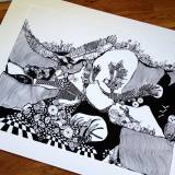 Eagles. En original illustration af kunstner Marianne Stenberg. illustrationer. Udtryksfuldt moderne kunst. dyr. talentfulde kunstnere, online kunstgalleri.