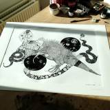 Leguan og Slangetegn. En illustration af kunstner Marianne Stenberg.