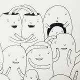 Random people #1 - 21 x 30 - A4. En original kunst illustration af kunstner My Buemann. Illustrationen er indrammet i en sort træramme. Bolig indretning med original kunst, finurlige tegninger sjove og skæve figurer af dygtige kunstnere.