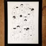 Random people #2 - 42 x 30 - A3. En original kunst illustration af kunstner My Buemann. Illustrationen er indrammet i en sort træramme. Boliger interiør konstruktion med original kunst, kunstfærdige tegninger sjove og skæve figurer af dygtige kunstnere.