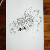 The Spider - 29,7 x 42 cm., A3. En original illustration af Rune Alexandersen.  Tegningen er udført på tykt syrefrit arkiverbart papir. Tegningen kommer ikke indrammet. edderkop, bus, illustrationer og tegninger, kunst, kunstgalleri, galleri, sjov tegning, street art, pop kultur, inspiration,