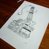 Crane Of Death - 29,7 x 42 cm., A3. En original illustration af Rune Alexandersen.  Tegningen er udført på tykt syrefrit arkiverbart papir. Tegningen kommer ikke indrammet.