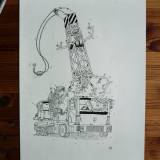 Crane Of Death - 29,7 x 42 cm., A3. En original illustration af Rune Alexandersen.  Tegningen er udført på tykt syrefrit arkiverbart papir. Tegningen kommer ikke indrammet.