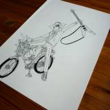 knallert, guitar, cykel, illustrationer og tegninger, kunst, kunstgalleri, galleri, sjov tegning, street art, pop kultur, inspiration,