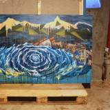 Tsunami I | Malerier | Anja Hemmingsen | Beauton Art Gallery malerier, farverige, ekspressionistiske, landskab, stemninger, bevægelse, natur, årstider, blå, grønne, turkise, gule, akryl,  bomuldslærred, københavn, dansk, dekorative, design, ekspressionisme, interiør, bolig-indretning, bjerge, naive, nordisk, skandinavisk, sceneri, levende, vand, Køb original kunst og kunstplakater. Malerier, tegninger, limited edition kunsttryk & plakater af dygtige kunstnere.