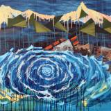 Tsunami I | Malerier | Anja Hemmingsen | Beauton Art Gallery malerier, farverige, ekspressionistiske, landskab, stemninger, bevægelse, natur, årstider, blå, grønne, turkise, gule, akryl,  bomuldslærred, københavn, dansk, dekorative, design, ekspressionisme, interiør, bolig-indretning, bjerge, naive, nordisk, skandinavisk, sceneri, levende, vand, Køb original kunst og kunstplakater. Malerier, tegninger, limited edition kunsttryk & plakater af dygtige kunstnere.