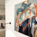 Forward III | Malerier | Rose Marie Brøgger | Beauton Art Gallery malerier, farverige, ekspressionistiske, figurative, kroppe, mennesker, blå, brune, orange, akryl,  bomuldslærred, abstrakte-former, samtidskunst, københavn, dansk, dekorative, design, interiør, bolig-indretning, moderne, moderne-kunst, nordisk, skandinavisk, Køb original kunst og kunstplakater. Malerier, tegninger, limited edition kunsttryk & plakater af dygtige kunstnere.