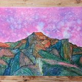 tegninger, malerier, akvarel-malerier, farverige, figurative, landskab, natur, himmel, grønne, pink, violette, kridt, papir, akvarel, andre-medier, samtidskunst, naturlig, rolige, Køb original kunst og kunstplakater. Malerier, tegninger, limited edition kunsttryk & plakater af dygtige kunstnere.