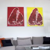 malerier, farverige, figurative, pop, still-life, dyreliv, hverdagsliv, røde, hvide, gule, akryl,  bomuldslærred, samtidskunst, københavn, ko, mad, interiør, bolig-indretning, moderne, moderne-kunst, nordisk, pop-art, skandinavisk, Køb original kunst og kunstplakater. Malerier, tegninger, limited edition kunsttryk & plakater af dygtige kunstnere.