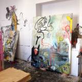 Hvorfor vil Fifraks ikke drikke fra vandpytten? | Malerier | Piotr Dudek | Beauton Art Gallery malerier, ekspressionistiske, grafiske, landskab, bevægelse, natur, dyreliv, grå, røde, hvide, gule,  bomuldslærred, olie, abstrakte-former, sceneri, vand, vilde-dyr, Køb original kunst af den højeste kvalitet. Malerier, tegninger, limited edition kunsttryk & plakater af dygtige kunstnere.