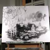 Time - 60 x 76. En original illustration af Louise Bech Pedersen. Beskyttet med klart stift plast/stift underlag af skiltekarton. Uden ramme. moderne online kunst - boligindretning originale kunst tegninger gallerier kunstnere