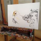 Timewarp - 40 x 29 cm. En original illustration af Marianne Stenberg stærke og udtryksfulde kunst illustrationer og tegninger, dygtig dansk illustrator, tegner, faverige