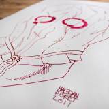 Maske II | Kunsttryk, Tegninger, Gicleé | Halfdan Pisket | Beauton Art Gallery kunsttryk, tegninger, gicleé, grafiske, illustrative, portræt, surrealistiske, tegneserier, stemninger, mennesker, seksualitet, røde, hvide, blæk, papir, tusch, ansigter, mænd, skitse, Køb original kunst og kunstplakater. Malerier, tegninger, limited edition kunsttryk & plakater af dygtige kunstnere.