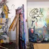 Hvorfor vil Fifraks ikke drikke fra vandpytten? | Malerier | Piotr Dudek | Beauton Art Gallery malerier, ekspressionistiske, grafiske, landskab, bevægelse, natur, dyreliv, grå, røde, hvide, gule,  bomuldslærred, olie, abstrakte-former, sceneri, vand, vilde-dyr, Køb original kunst af den højeste kvalitet. Malerier, tegninger, limited edition kunsttryk & plakater af dygtige kunstnere.