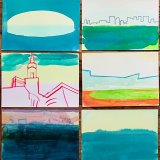 gouache-malerier, akvarel-malerier, abstrakte, farverige, ekspressionistiske, bevægelse, mønstre, blå, violette, gouache, papir, akvarel, abstrakte-former, smukke, samtidskunst, dekorative, design, interiør, bolig-indretning, moderne, moderne-kunst, Køb original kunst og kunstplakater. Malerier, tegninger, limited edition kunsttryk & plakater af dygtige kunstnere.