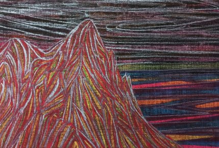 tegninger, farverige, landskab, minimalistiske, natur, himmel, sorte, pastel, røde, violette, kridt, papir, samtidskunst, bjerge, naturlig, rolige, Køb original kunst og kunstplakater. Malerier, tegninger, limited edition kunsttryk & plakater af dygtige kunstnere.
