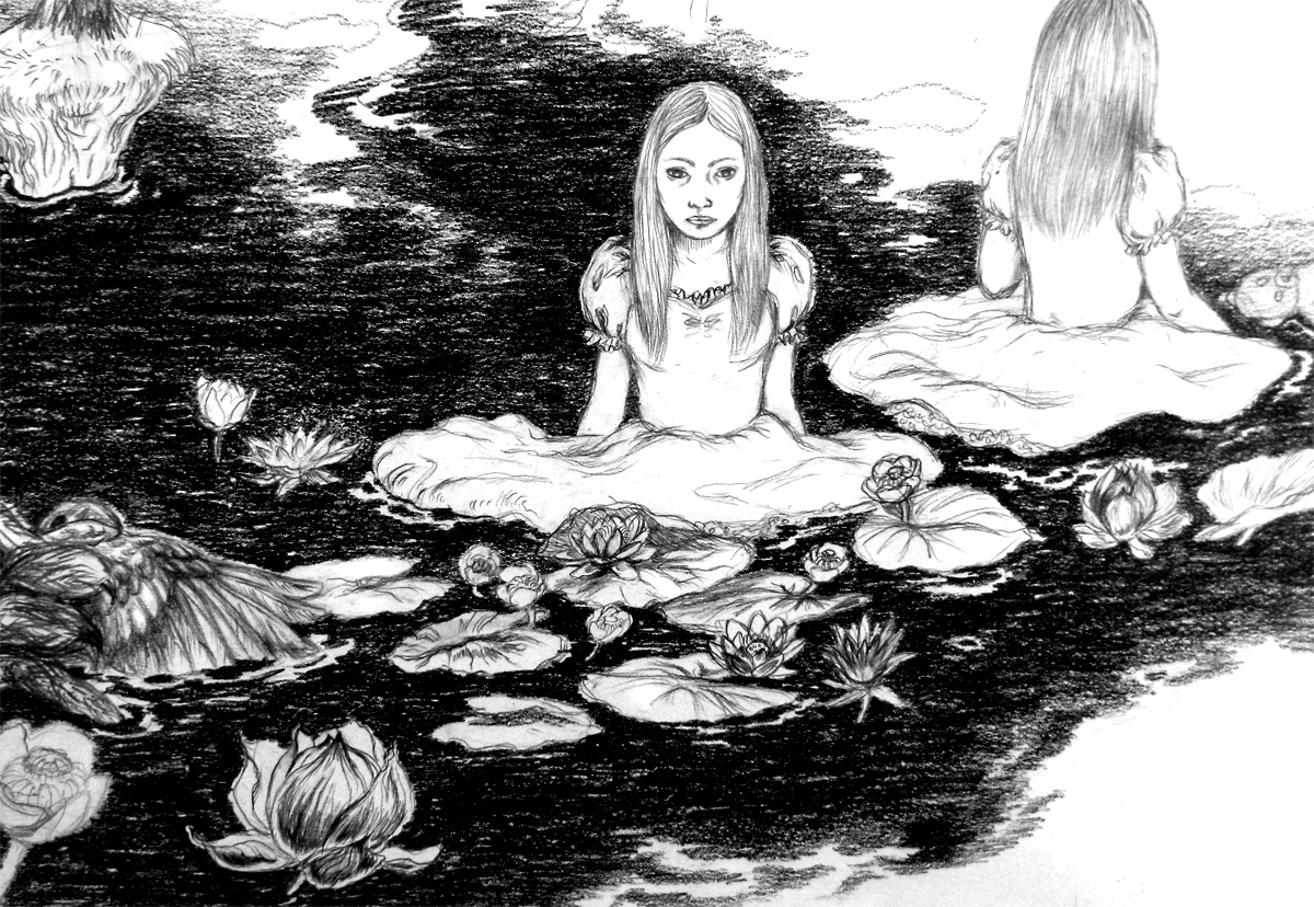 Time - 60 x 76. En original illustration af Louise Bech Pedersen. Beskyttet med klart stift plast/stift underlag af skiltekarton. Uden ramme. moderne online kunst - boligindretning originale kunst tegninger gallerier kunstnere