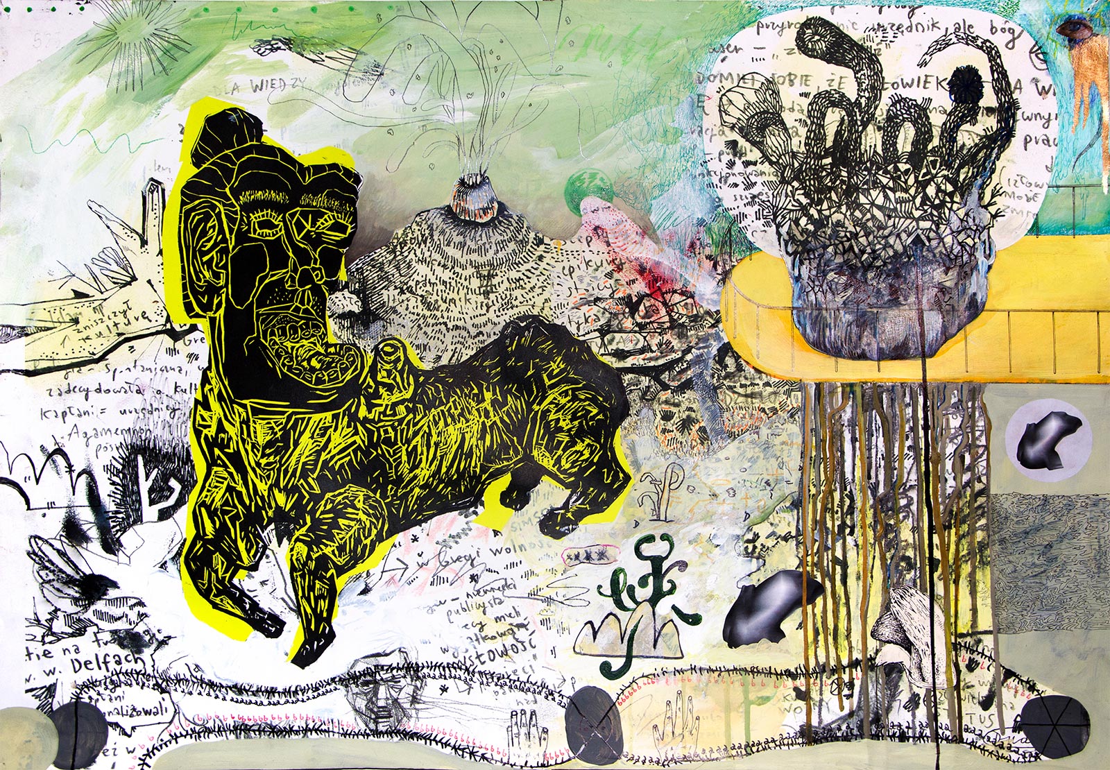 The Pier | Tegninger, Malerier, Collager | Piotr Dudek | Beauton Art Gallery tegninger, malerier, collager, farverige, ekspressionistiske, illustrative, stemninger, bevægelse, natur, vilde-dyr, sorte, brune, grønne, gule, artliner, papir, tusch, olie, andre-medier, samtidskunst, dansk, design, hunde, ekspressionisme, ansigter, interiør, bolig-indretning, moderne, moderne-kunst, nordisk, skandinavisk, levende, Køb original kunst og kunstplakater. Malerier, tegninger, limited edition kunsttryk & plakater af dygtige kunstnere.