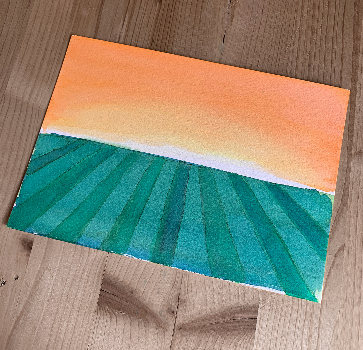 gouache-malerier, akvarel-malerier, farverige, ekspressionistiske, grafiske, landskab, natur, grønne, orange, gule, gouache, papir, akvarel, smukke, samtidskunst, dekorative, design, interiør, bolig-indretning, moderne, moderne-kunst, sommer, sol, Køb original kunst og kunstplakater. Malerier, tegninger, limited edition kunsttryk & plakater af dygtige kunstnere.