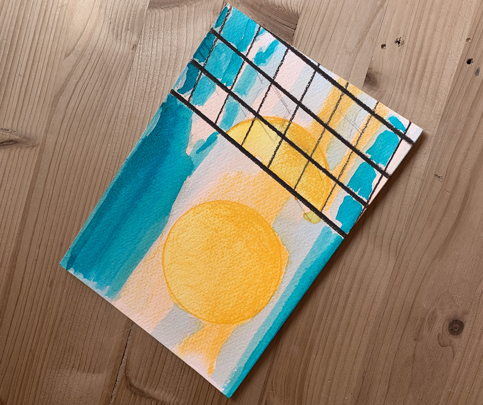 gouache-malerier, akvarel-malerier, geometriske, grafiske, arkitektur, mønstre, himmel, blå, turkise, gule, gouache, papir, akvarel, smukke, bygninger, byer, samtidskunst, dekorative, design, interiør, bolig-indretning, moderne, moderne-kunst, sol, Køb original kunst og kunstplakater. Malerier, tegninger, limited edition kunsttryk & plakater af dygtige kunstnere.