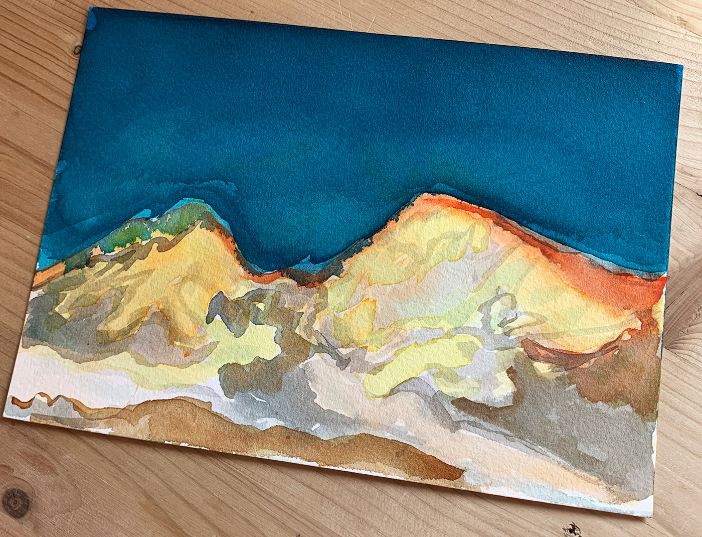 gouache-malerier, akvarel-malerier, abstrakte, æstetiske, landskab, natur, himmel, blå, brune, gule, papir, akvarel, smukke, samtidskunst, dekorative, design, interiør, bolig-indretning, moderne, moderne-kunst, bjerge, Køb original kunst og kunstplakater. Malerier, tegninger, limited edition kunsttryk & plakater af dygtige kunstnere.