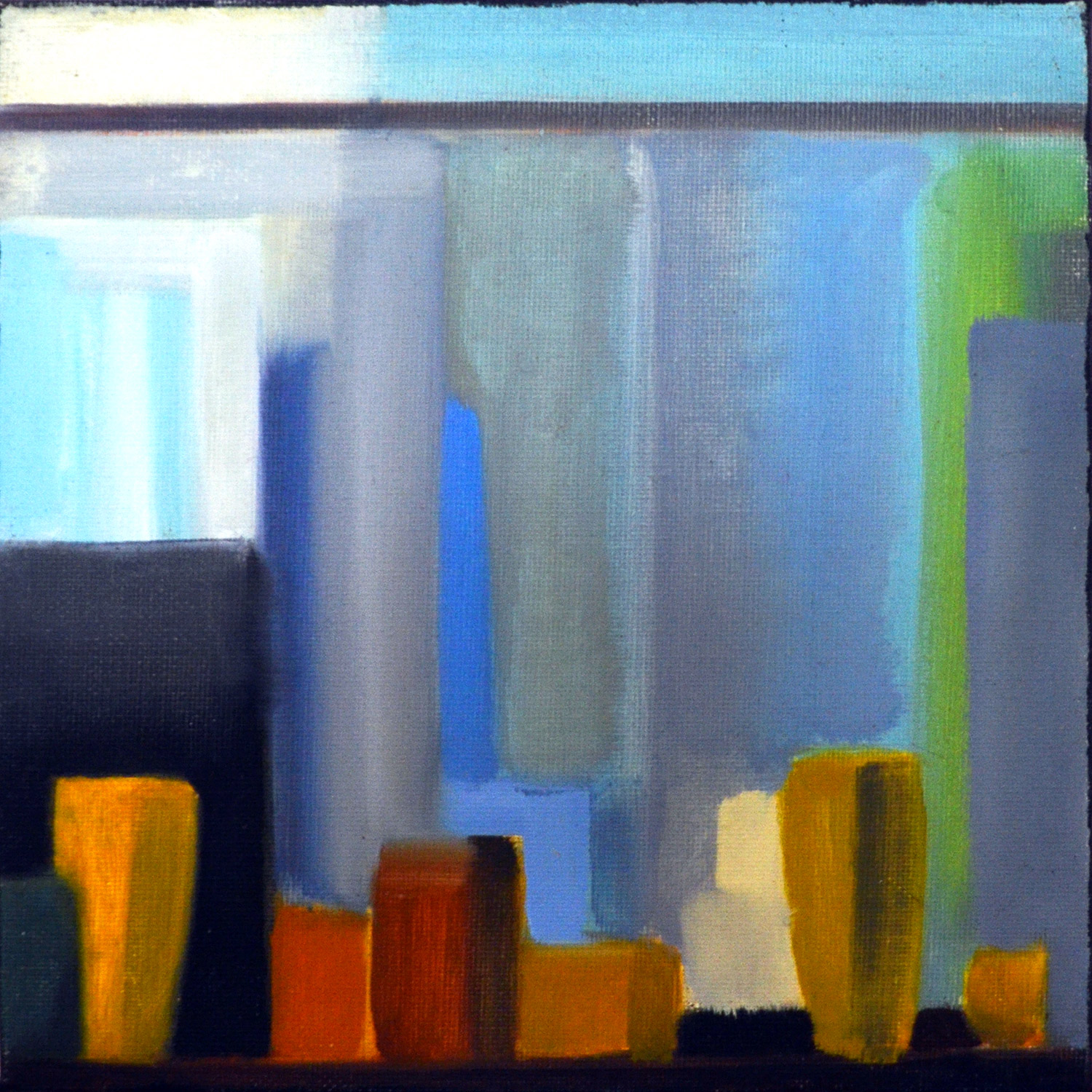 Vinduer IX | Malerier | Noemi Staniszewska | Beauton Art Gallery malerier, farverige, figurative, grafiske, illustrative, still-life, arkitektur, hverdagsliv, mønstre, blå, brune, grønne, grå, røde,  bomuldslærred, olie, arkitektoniske, smukke, bygninger, samtidskunst, dekorative, design, interiør, bolig-indretning, moderne, moderne-kunst, vinduer, Køb original kunst og kunstplakater. Malerier, tegninger, limited edition kunsttryk & plakater af dygtige kunstnere.