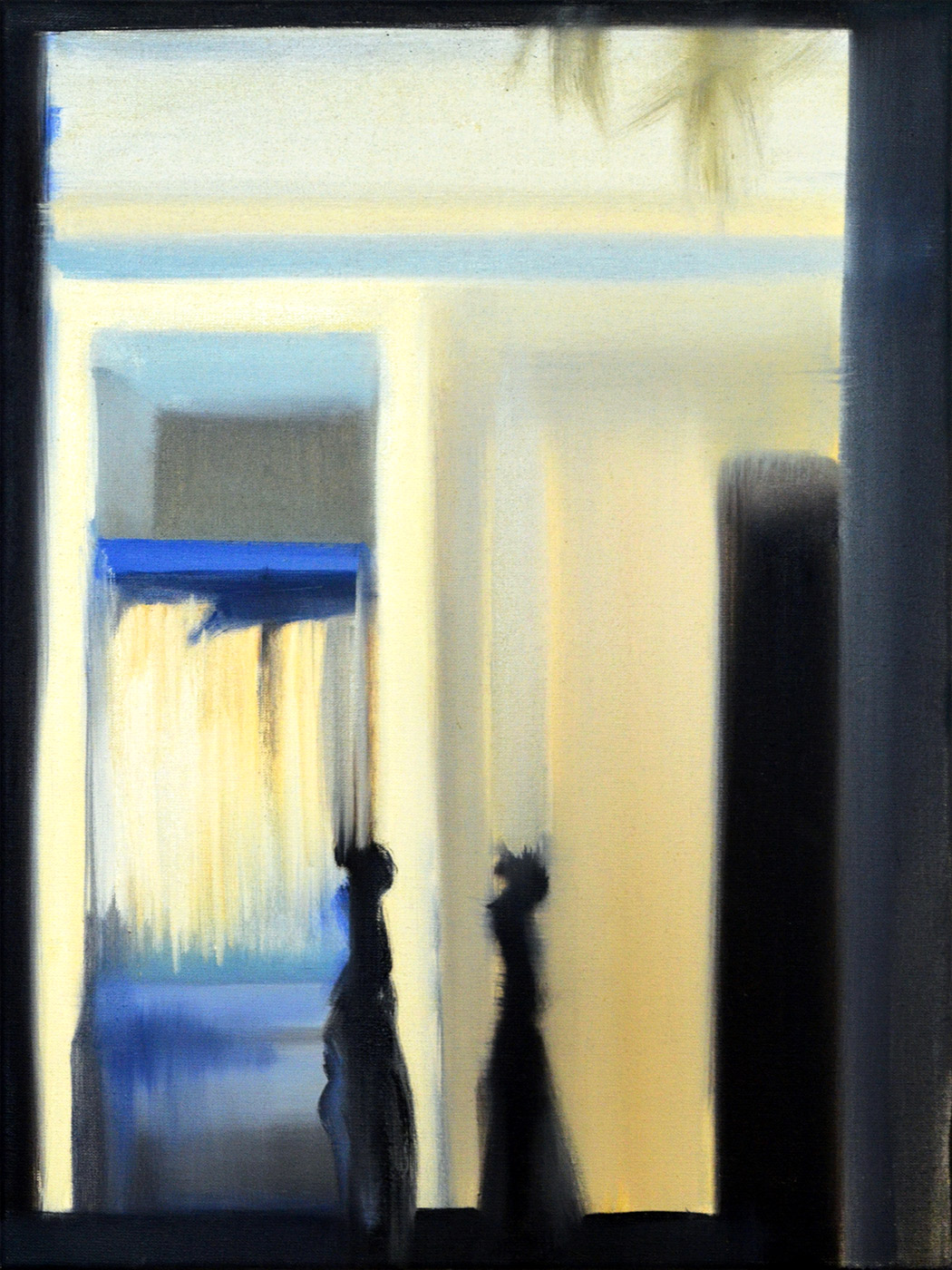 Vinduer VI | Malerier | Noemi Staniszewska | Beauton Art Gallery malerier, æstetiske, figurative, grafiske, still-life, arkitektur, kroppe, hverdagsliv, bevægelse, mønstre, mennesker, sorte, blå, gule,  bomuldslærred, olie, arkitektoniske, smukke, bygninger, samtidskunst, dekorative, design, interiør, bolig-indretning, moderne, moderne-kunst, vinduer, Køb original kunst og kunstplakater. Malerier, tegninger, limited edition kunsttryk & plakater af dygtige kunstnere.