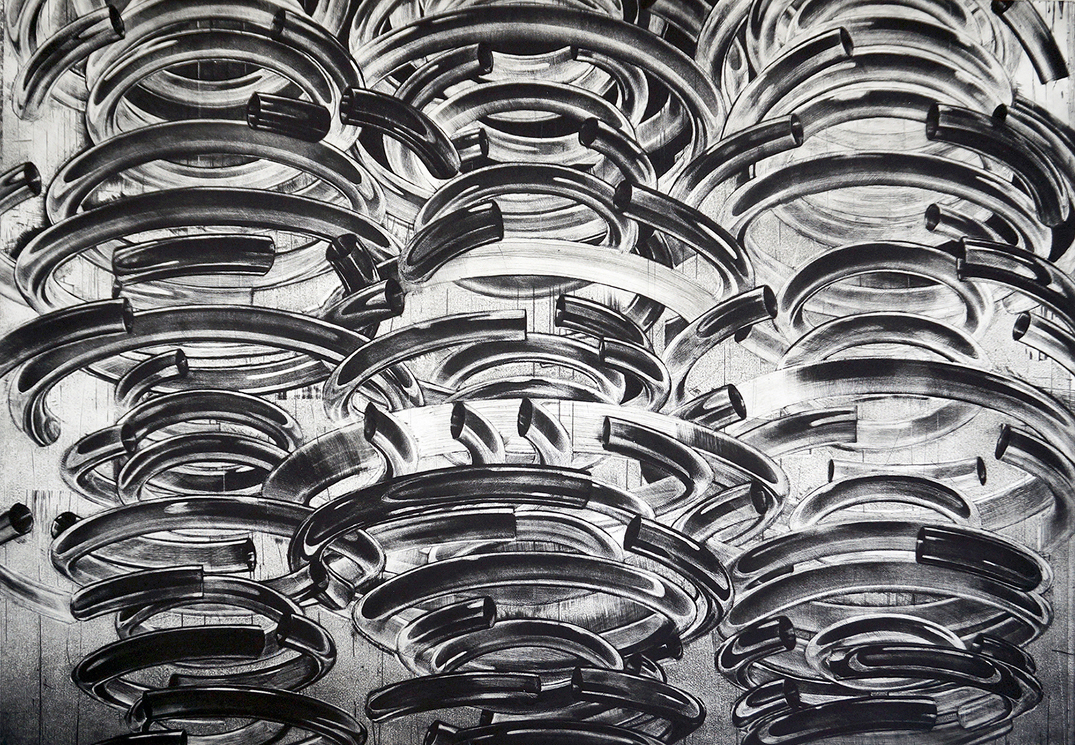 Perpetuum mobile: XCVII | Kunsttryk, Engraveringer | Tomasz Winiarski | Beauton Art Gallery kunsttryk, engraveringer, abstrakte, geometriske, grafiske, monokrome, arkitektur, bevægelse, mønstre, teknologi, sorte, hvide, blæk, papir, abstrakte-former, arkitektoniske, smukke, samtidskunst, dansk, dekorative, design, interiør, bolig-indretning, moderne, moderne-kunst, nordisk, skandinavisk, Køb original kunst og kunstplakater. Malerier, tegninger, limited edition kunsttryk & plakater af dygtige kunstnere.