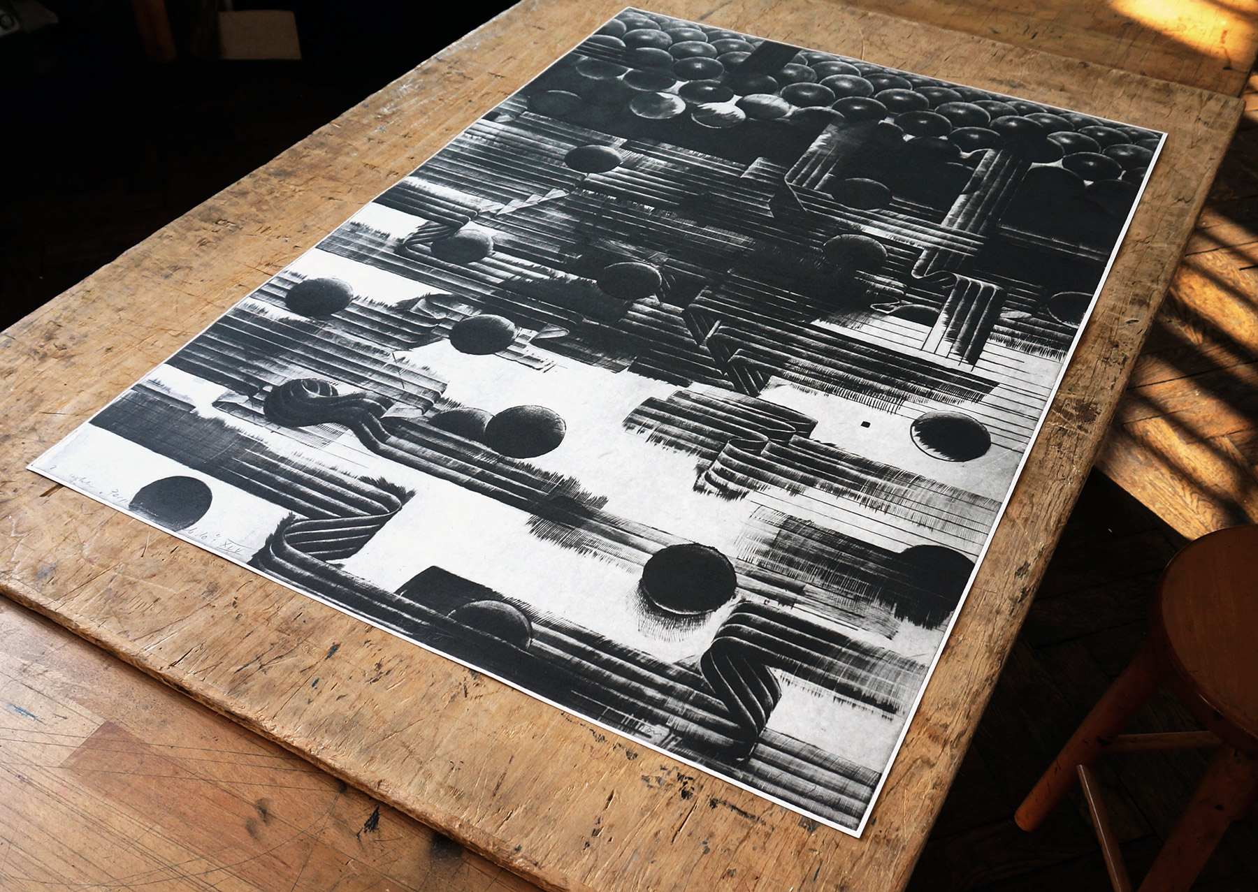 Perpetuum Mobile XLV | Plakater-posters-kunsttryk, Indgraveringer | Tomasz Winiarski | Beauton Art Gallery plakater-posters-kunsttryk, indgraveringer, abstrakte, grafiske, monokrome, mønstre, sorte, grå, hvide, blæk, papir, abstrakte-former, sort-hvide, samtidskunst, moderne, moderne-kunst, plakater, Køb original kunst og kunstplakater. Malerier, tegninger, limited edition kunsttryk & plakater af dygtige kunstnere.